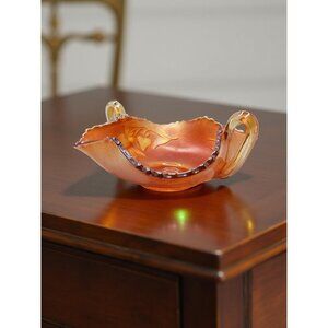 Antique Fenton Strawberry Carnival Glass Orange Leaf Design Decorative Bonbon Wi